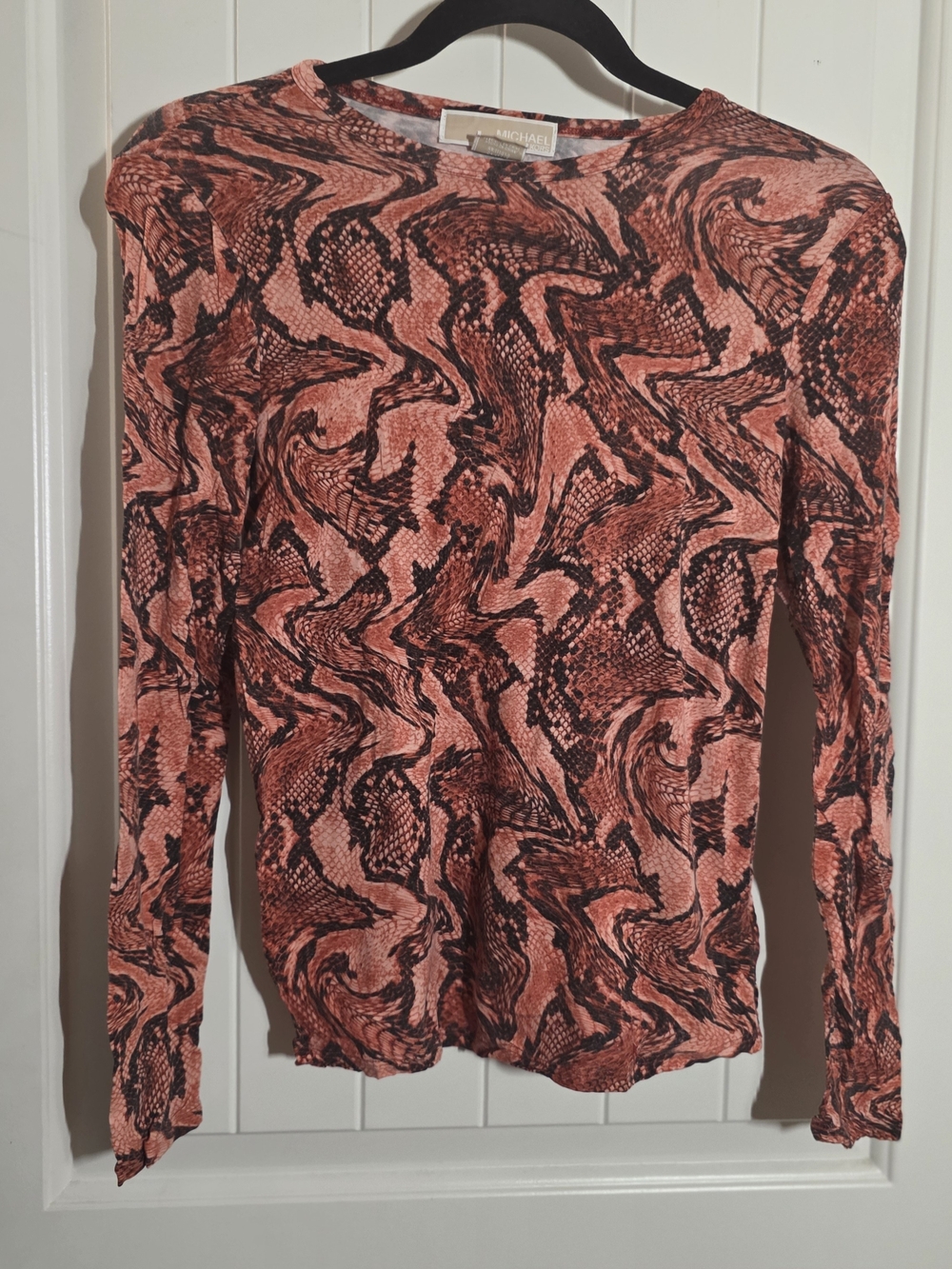 MICHAEL Michael Kors Coral and Black Snake-Print Long Sleeve Top